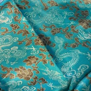 Teal brown dragon Floral Patterned poly charmeuse fabric NWOT 3 yards